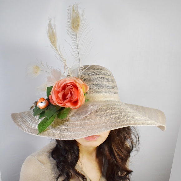 Flower Bird Wide Brim Kentucky Derby Hat